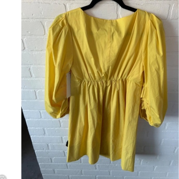 STAUD Sophie Yellow Square Neck Babydoll Mini Dress summer party $250 designer - Picture 4 of 13